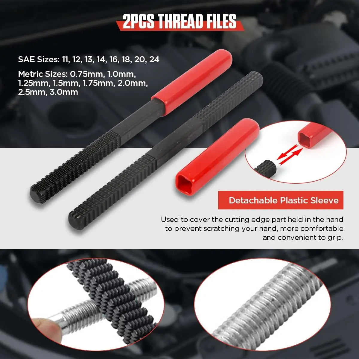 48 PCS Thread Repair Tool Kit Thread Chaser Anti-rust Thread Restorer Kit with Dies Taps and Thread Files with Detachable Cap