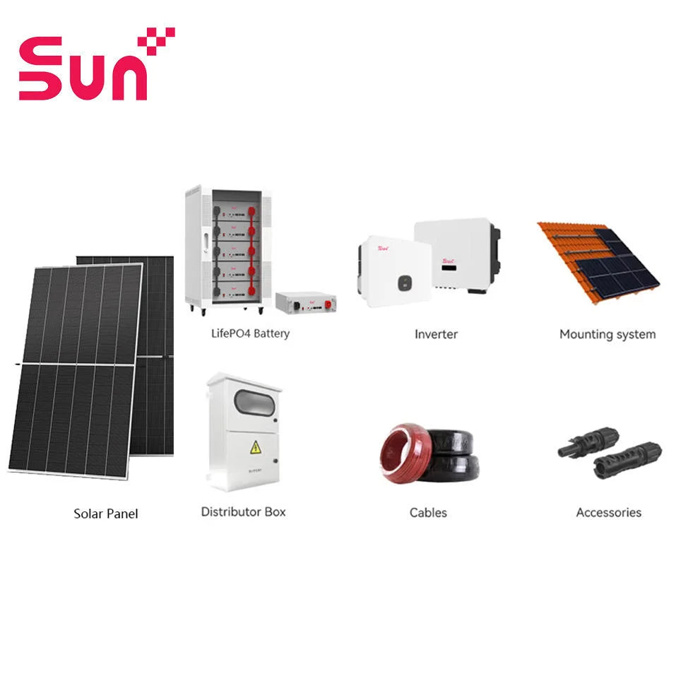 SUNPLUS 12KW Hybrid Solar System with Monocrystalline Silicon Panels MPPT Controller Lithium Ion Battery for Home Energy Storage