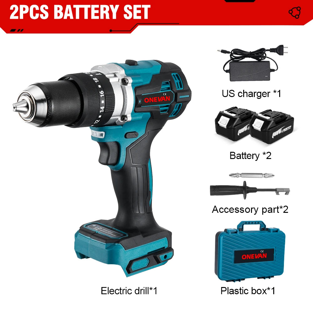 13MM 650NM Brushless Electric Drill Cordless Screwdriver Impact Drill Li-Ion Batteries Power Tool for makita 18v Battery