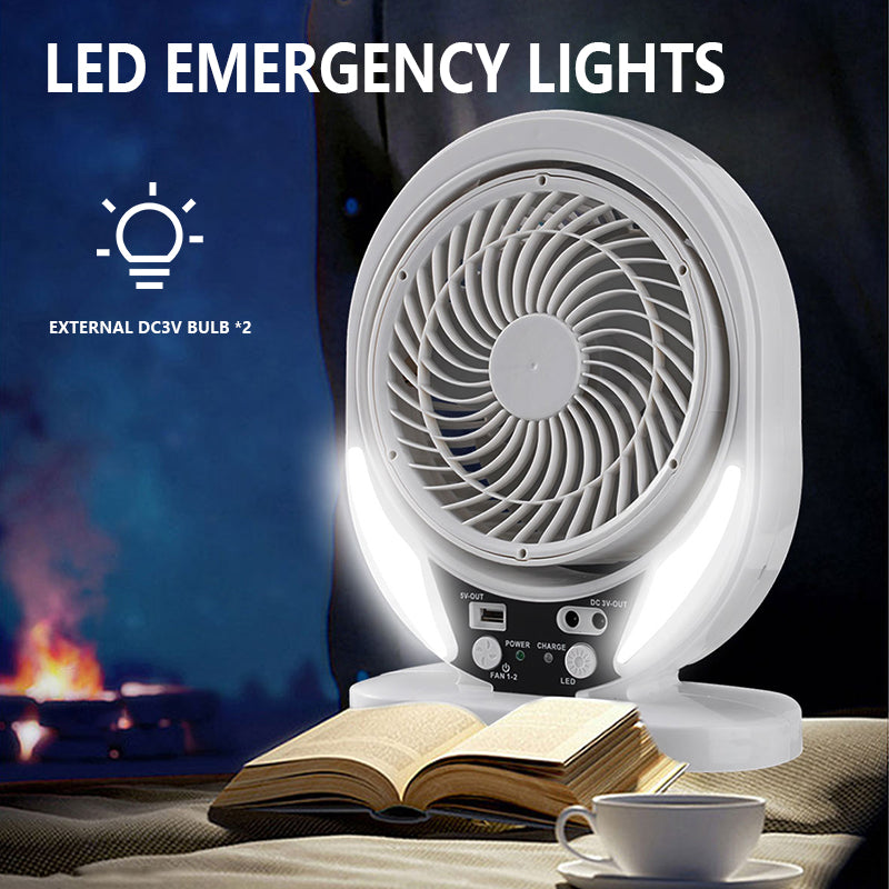 8" Portable Rechargeable Solar Camping Fan with Emergency LED Light & Solar Panel