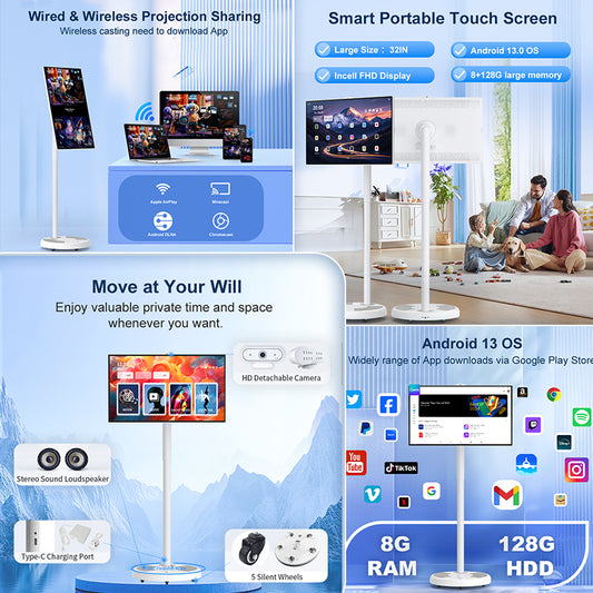 21.5" 4K UHD Portable Smart Touchscreen TV & Smart Display (Rechargeable, Movable)