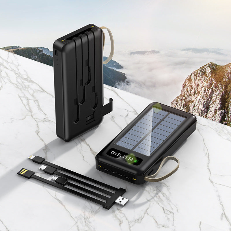 Portable Solar Power Bank with Built-in Cables & Phone Stand (10,000mAh – 50,000mAh)