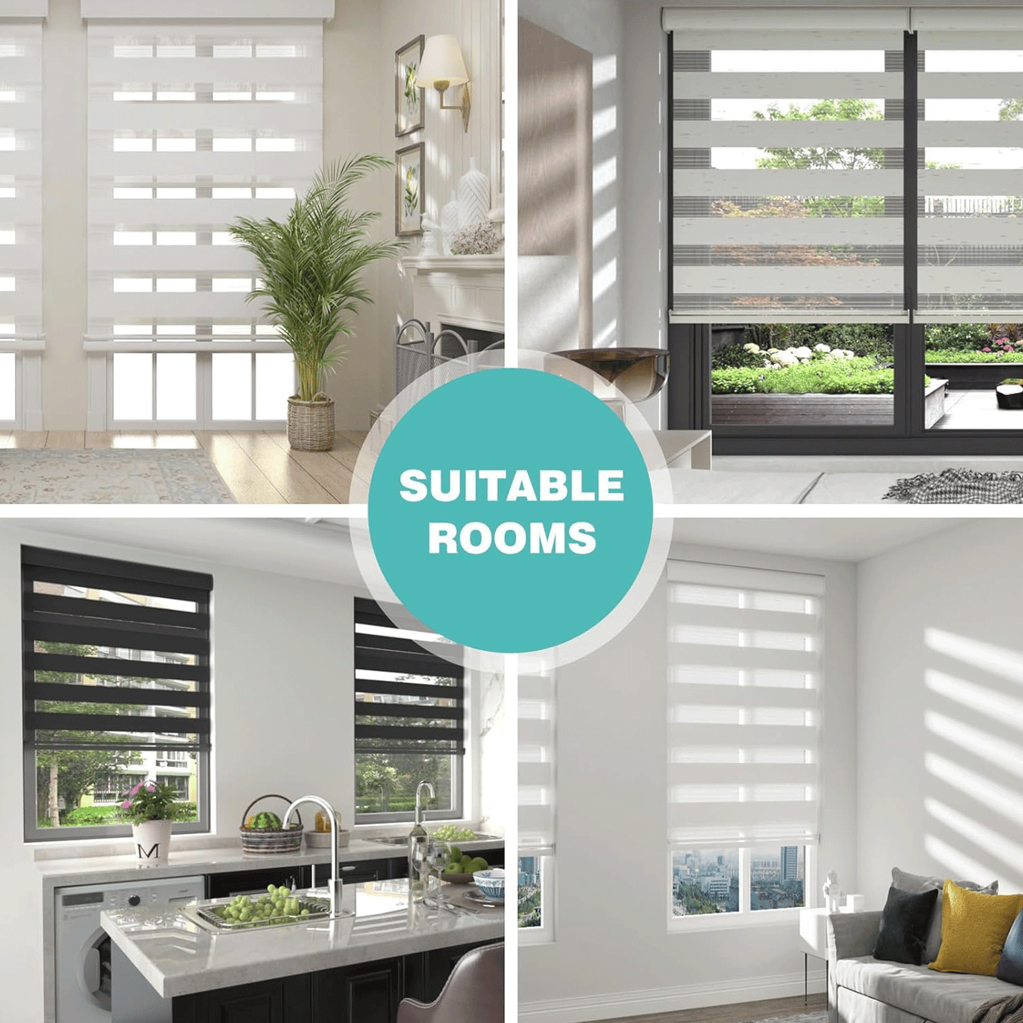 Smart Motorized Electric Blackout & Zebra Window Blinds (Custom Size)