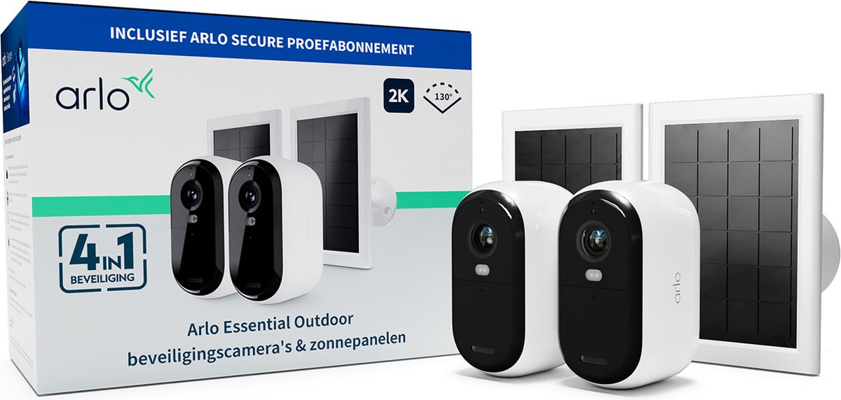 Arlo essential 2k wireless outdoor security camera and solar panels - 2 cameras 2 solar panels-0