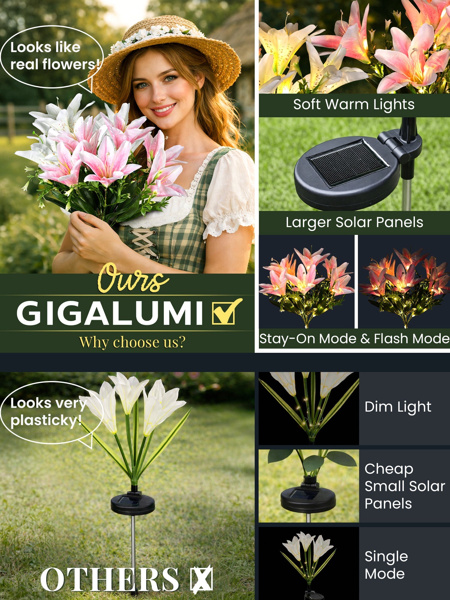GIGALUMI Solar Garden Lights Lily Garden Decor Carefree Solar Flowers-2