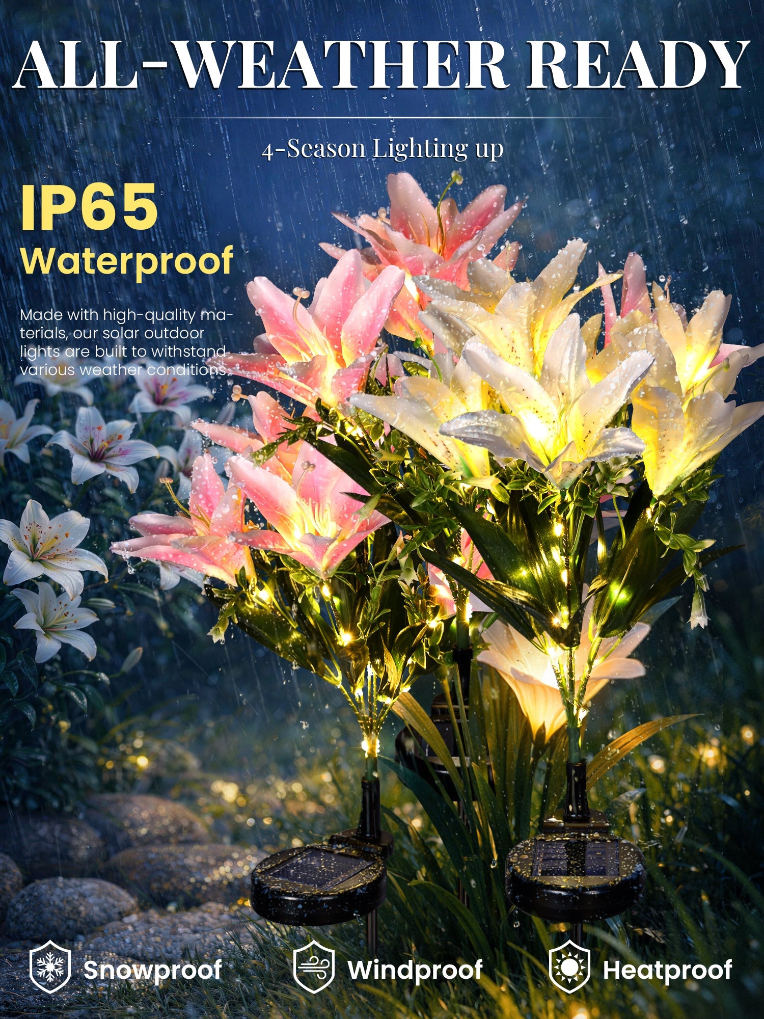 GIGALUMI Solar Garden Lights Lily Garden Decor Carefree Solar Flowers-1