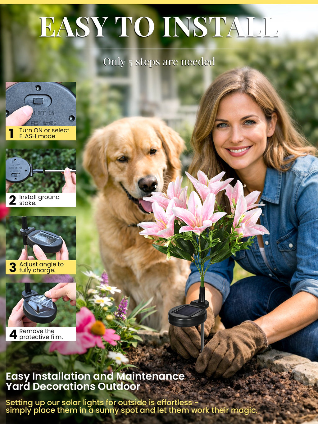 GIGALUMI Solar Garden Lights Lily Garden Decor Carefree Solar Flowers-3