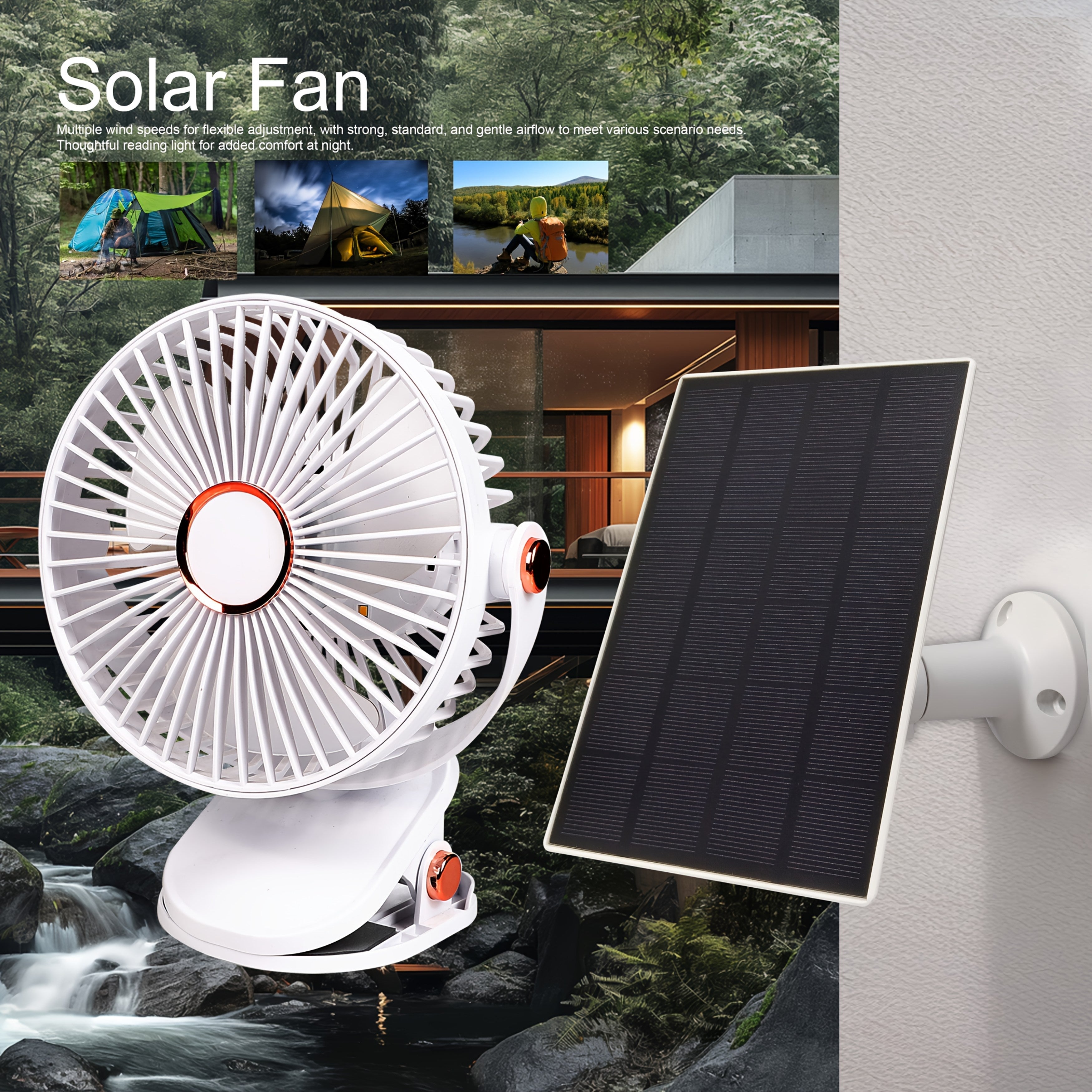 Solar Battery Camping Fan with Light Rechargeable-1