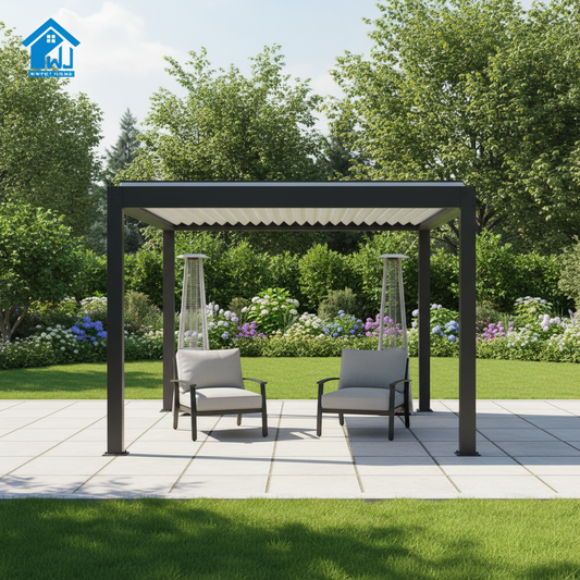 Sweet Home Slim Profile Aluminum Pergola – Bioclimatic Motorized Outdoor Gazebo with Solar String Lights