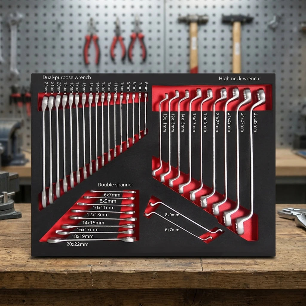 36PCS EVA Foam Tray OEM Professional Double Open End Wrench Chrome Vanadium Double Ring CRV Spanner Combination Wrench Tool Set