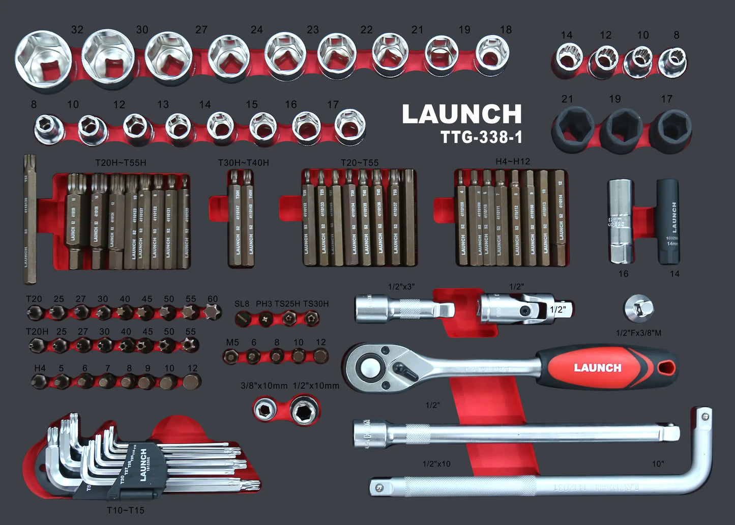 LAUNCH 338PCS MECHANICS TOOLS CART KIT TTG-338 MOBILE TOOL CABINETS TOOL SETS