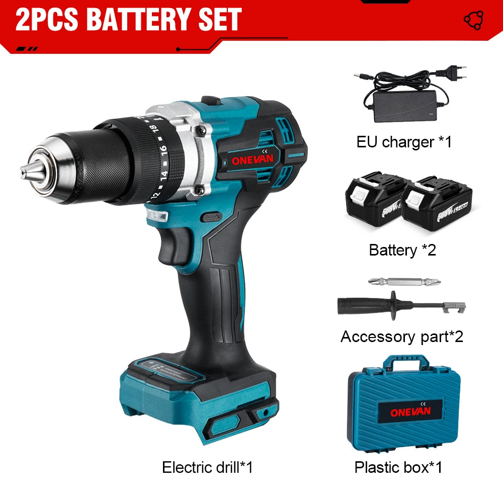 13MM 650NM Brushless Electric Drill Cordless Screwdriver Impact Drill Li-Ion Batteries Power Tool for makita 18v Battery