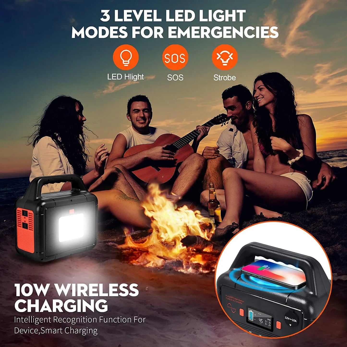 300W Portable Power Station 110V/220V Emergency Charging Pure Sine Wave Inverter Solar Panel Car Power Flashlight