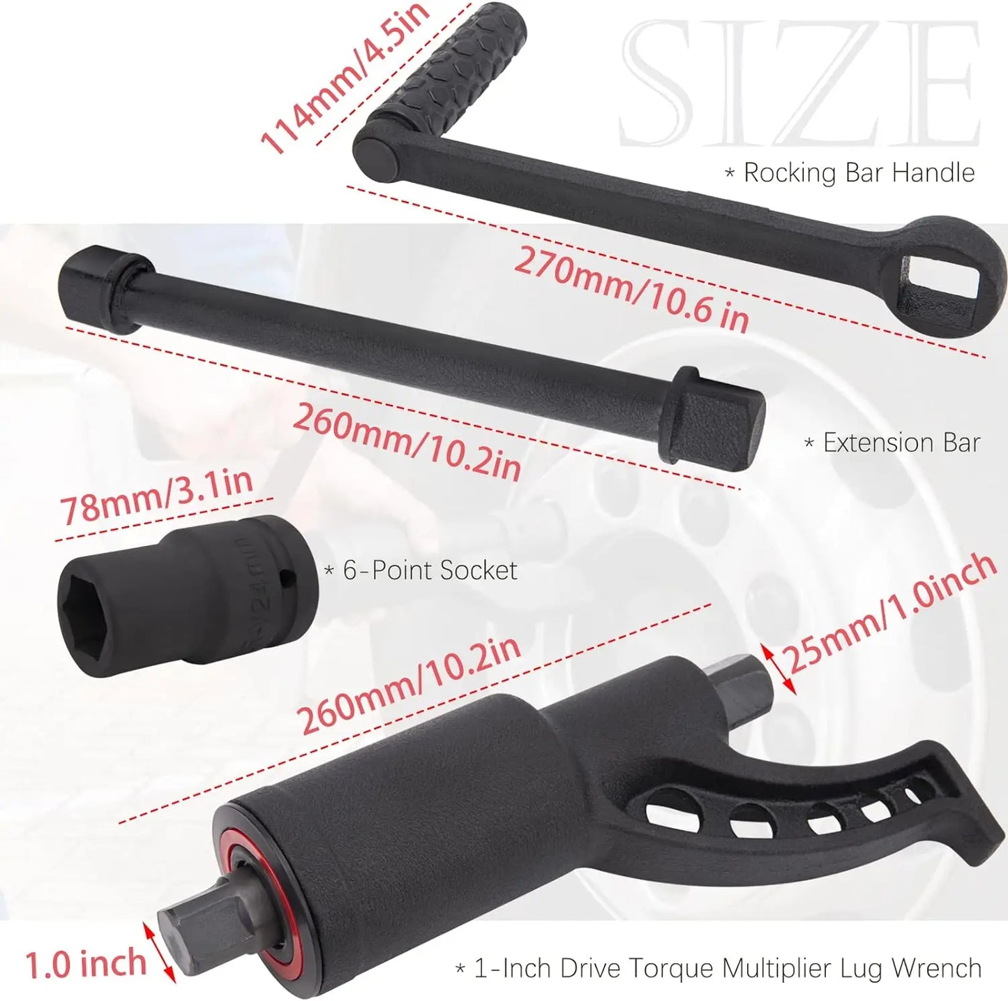 Torque Multiplier Wrench with 8 Sockets Heavy Duty Manual Truck Tire Removal Installation Tool Socket Set Hand Tool Hard Case