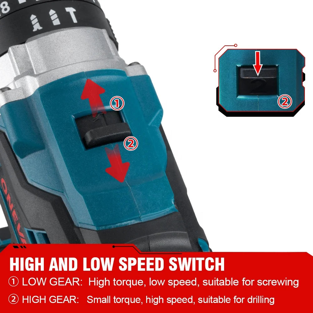 13MM 650NM Brushless Electric Drill Cordless Screwdriver Impact Drill Li-Ion Batteries Power Tool for makita 18v Battery