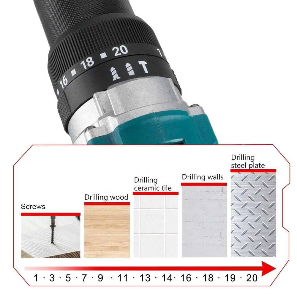 13MM 650NM Brushless Electric Drill Cordless Screwdriver Impact Drill Li-Ion Batteries Power Tool for makita 18v Battery