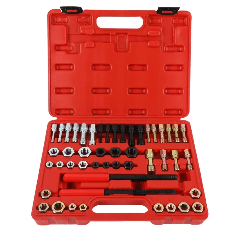 48 PCS Thread Repair Tool Kit Thread Chaser Anti-rust Thread Restorer Kit with Dies Taps and Thread Files with Detachable Cap