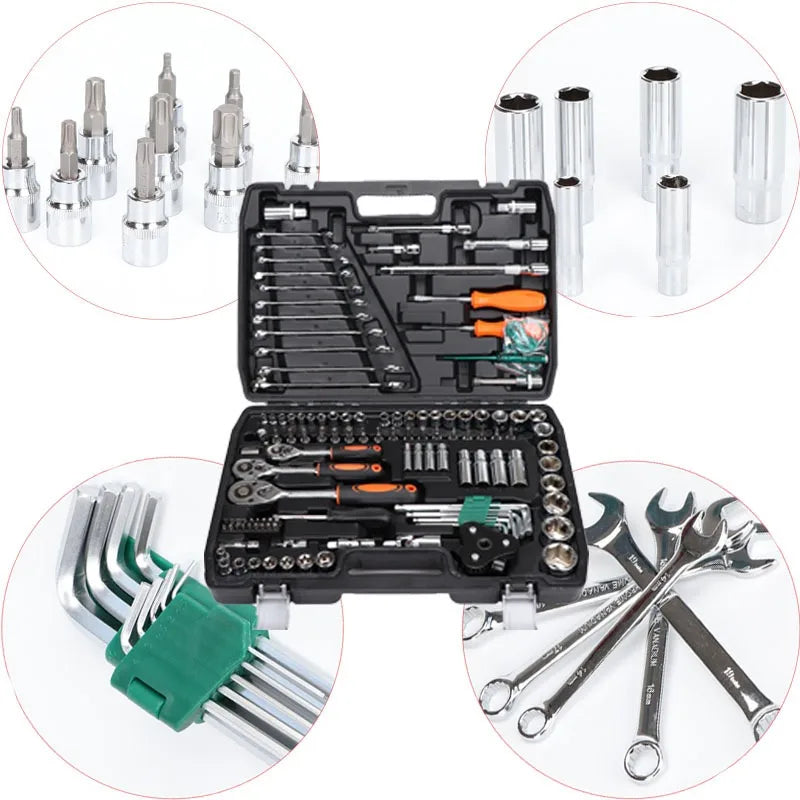 Robustworks TQ-4656 Auto Repair Kit 121-Piece Hand Tool Set with Stainless Steel Combination Wrenches Hard Case & OEM Support