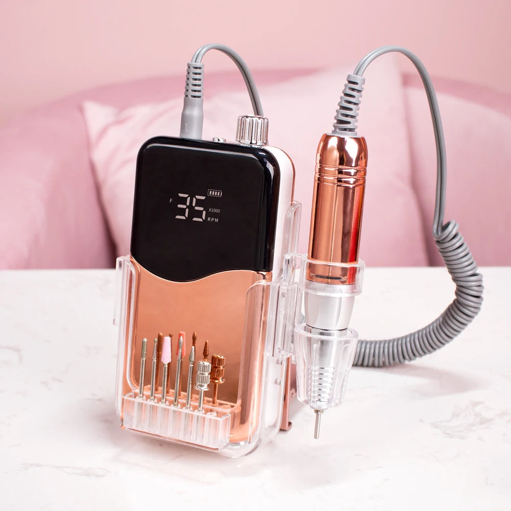 Rose Gold EU Hot Selling High Speed Nail Drill Machine Cordless Wireless Portable Master Electric E File With Drill Bits