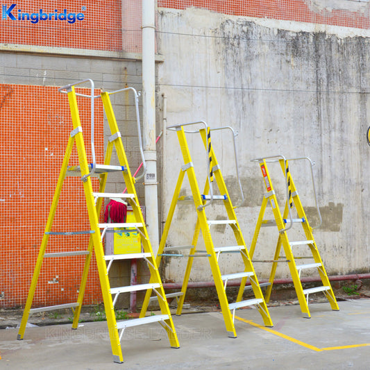 Industrial Style Movable Safety FRP Podium Platform Ladder with Handrail Folding & Insulation Features 150kg Load Capacity