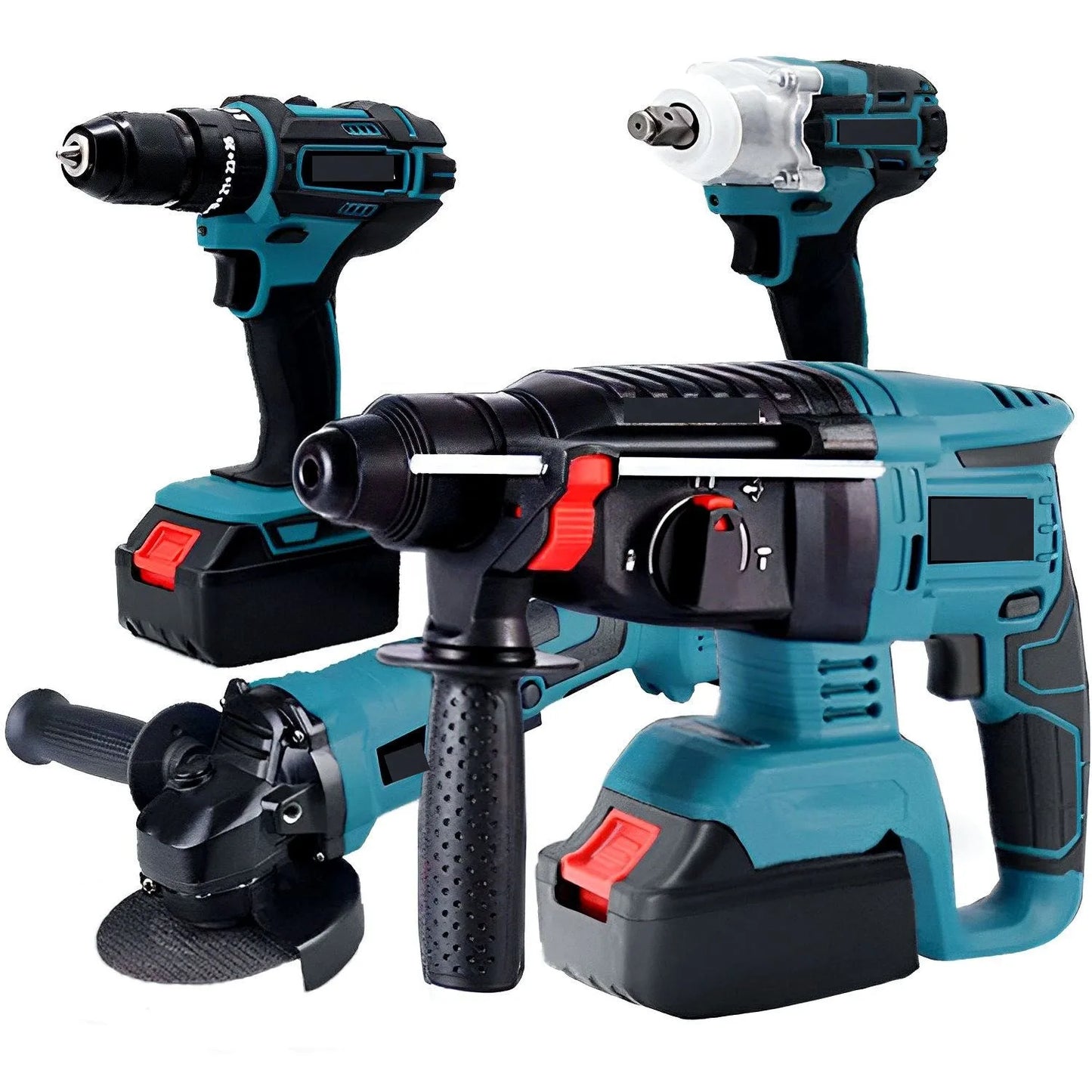 4pcs Set Combination Kit Brushless Electric Hammer Impact Drill Angle Grinder Cordless Wrench Portable Power Tool Set