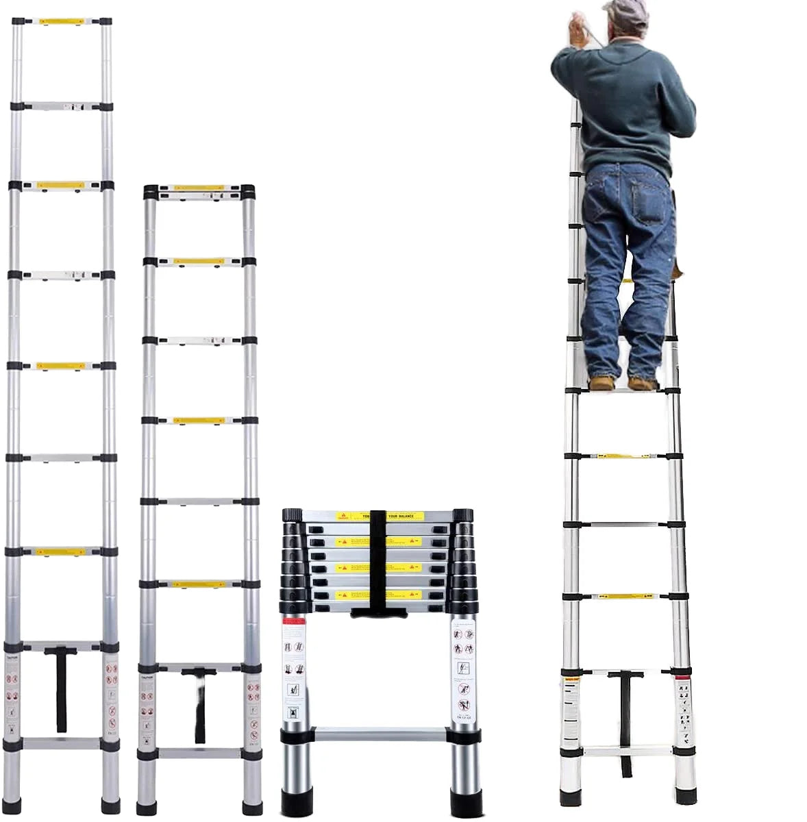 Modern Aluminum Telescopic Extension Ladder 7 Steps 2M Portable 330lb Capacity 50 Climbing Angle 6.6ft Extended Height