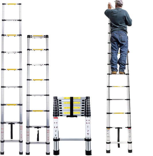 Modern Aluminum Telescopic Extension Ladder 7 Steps 2M Portable 330lb Capacity 50 Climbing Angle 6.6ft Extended Height