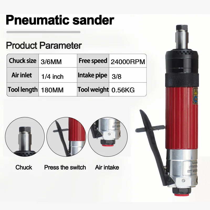 WOODPECKER RUD28-22B Extended Shaft Pneumatic Die Grinder Long Reach Air Tool 25mm Grinding Wheel Variable-Speed Internal