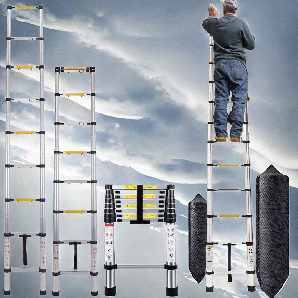Modern Aluminum Telescopic Extension Ladder 7 Steps 2M Portable 330lb Capacity 50 Climbing Angle 6.6ft Extended Height