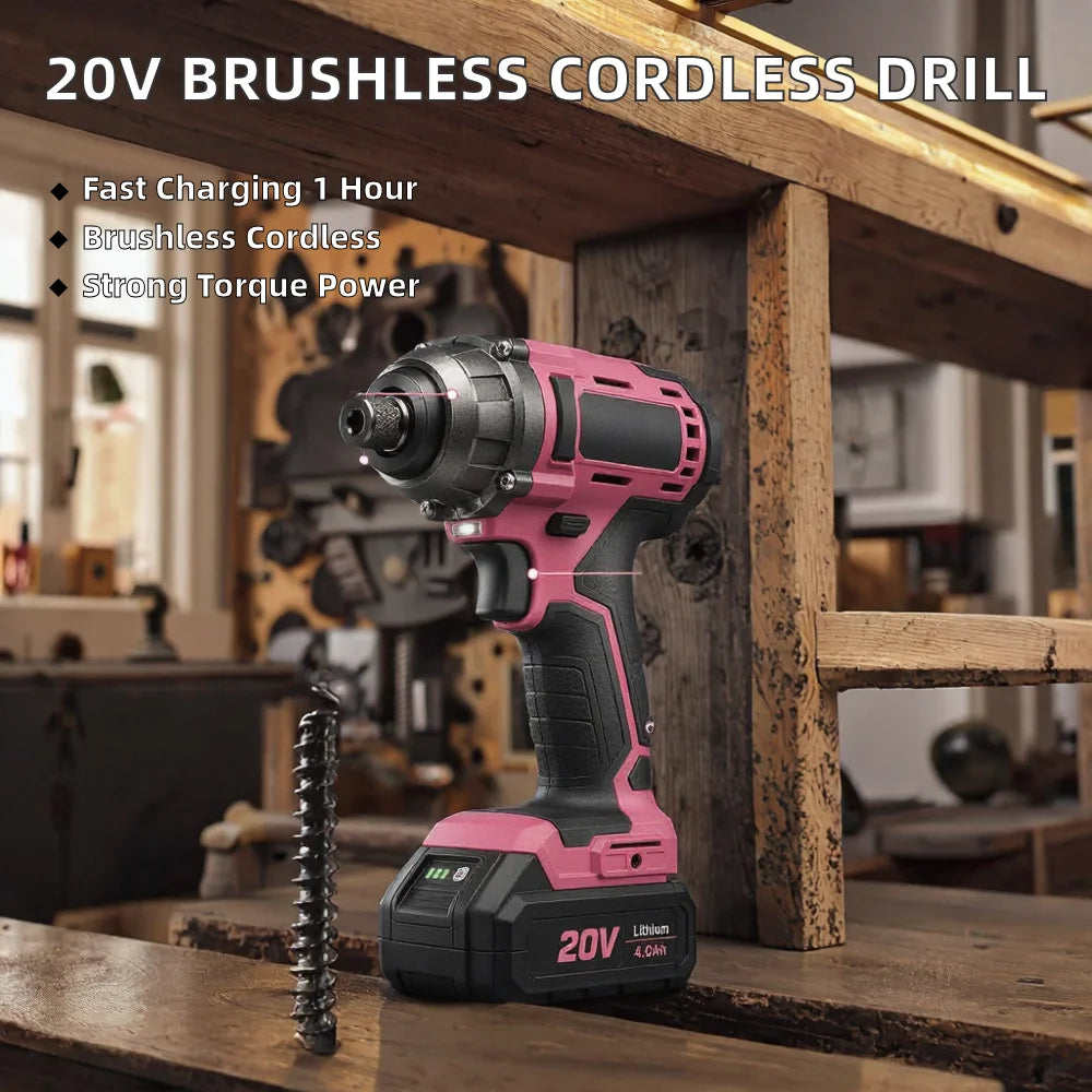 "20V Li-Ion Cordless Brushless Drill Driver with 1H Fast Charger & Customizable OEM Support for Construction (Keyless Chuck)"