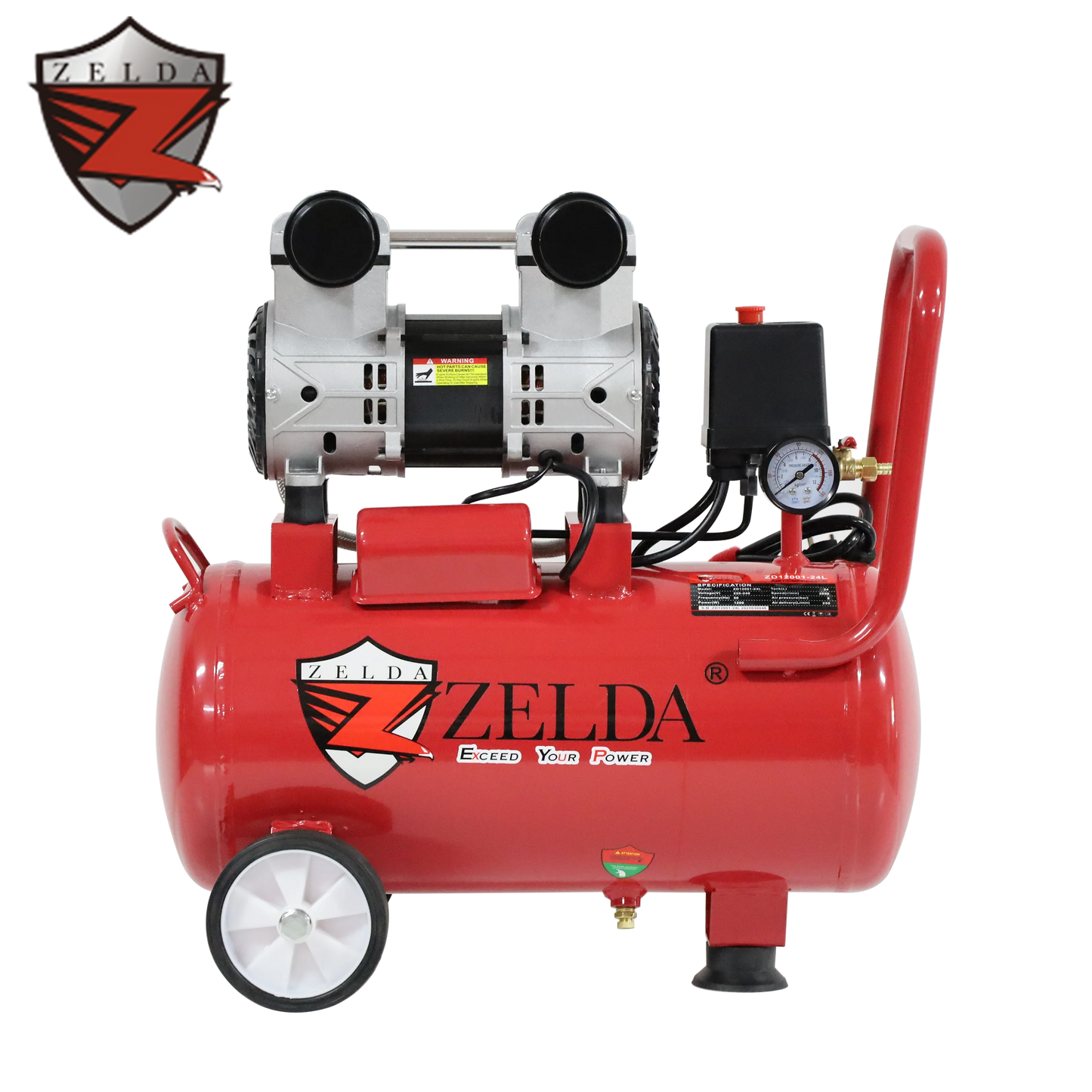 Zelda ZD12001-24L Piston Portable Oil-Free Silent 220V 8-Bar Air Compressor OEM Customized