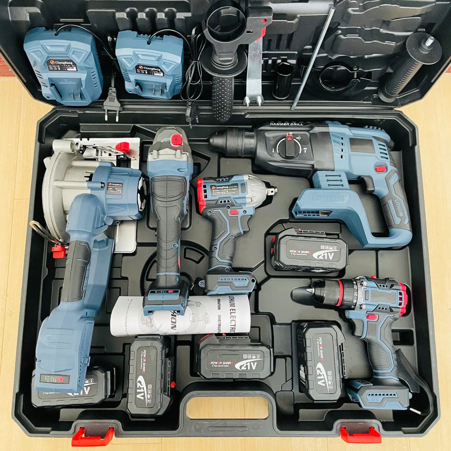 Multi-functional Rechargeable Lithium Electric Tool Set 5-piece Electric Hammer Drill Grinder Wrench Single-hand Saw