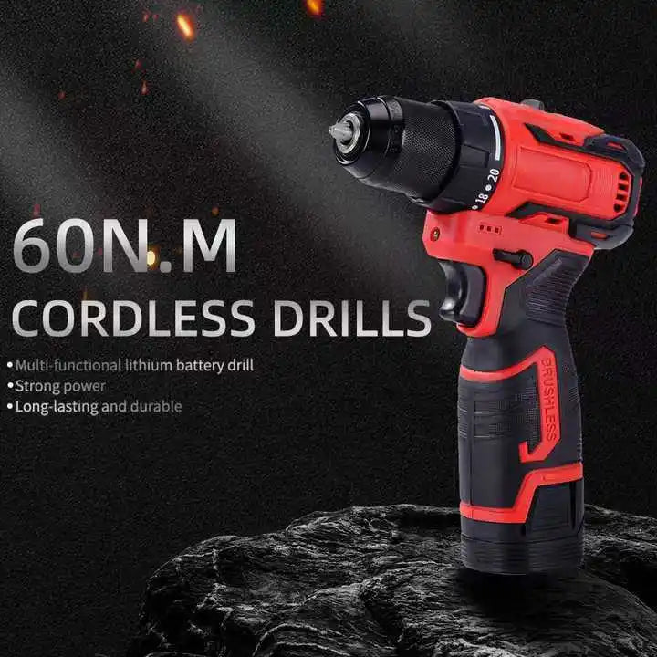 Wholesale OEM 12V Brushless Variable Speed Cordless Electric Drilling Machines Power Drills 500W 2.0AH Battery Industrial Use