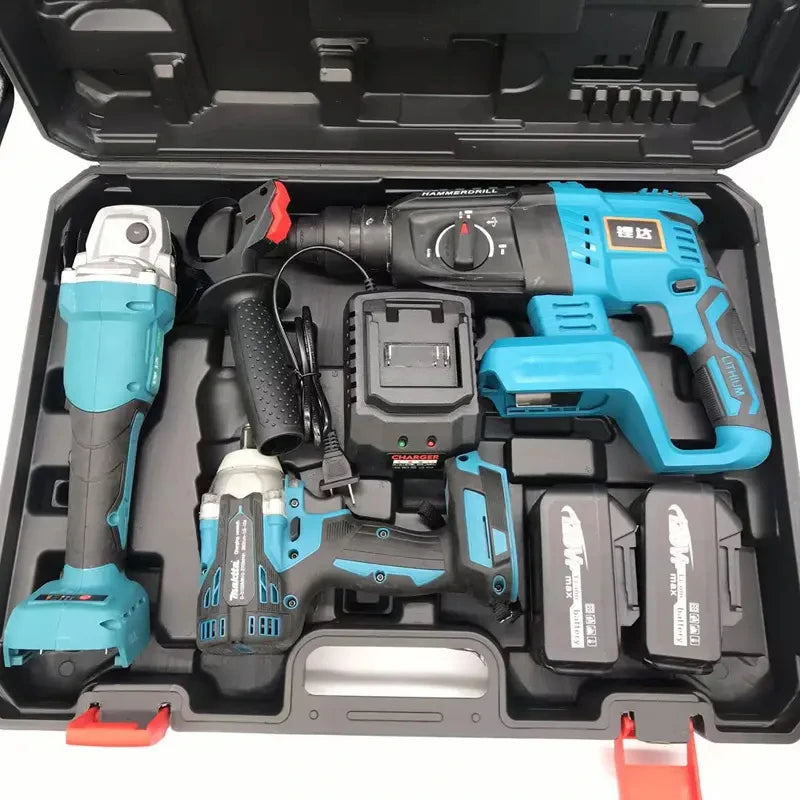 4pcs Set Combination Kit Brushless Electric Hammer Impact Drill Angle Grinder Cordless Wrench Portable Power Tool Set