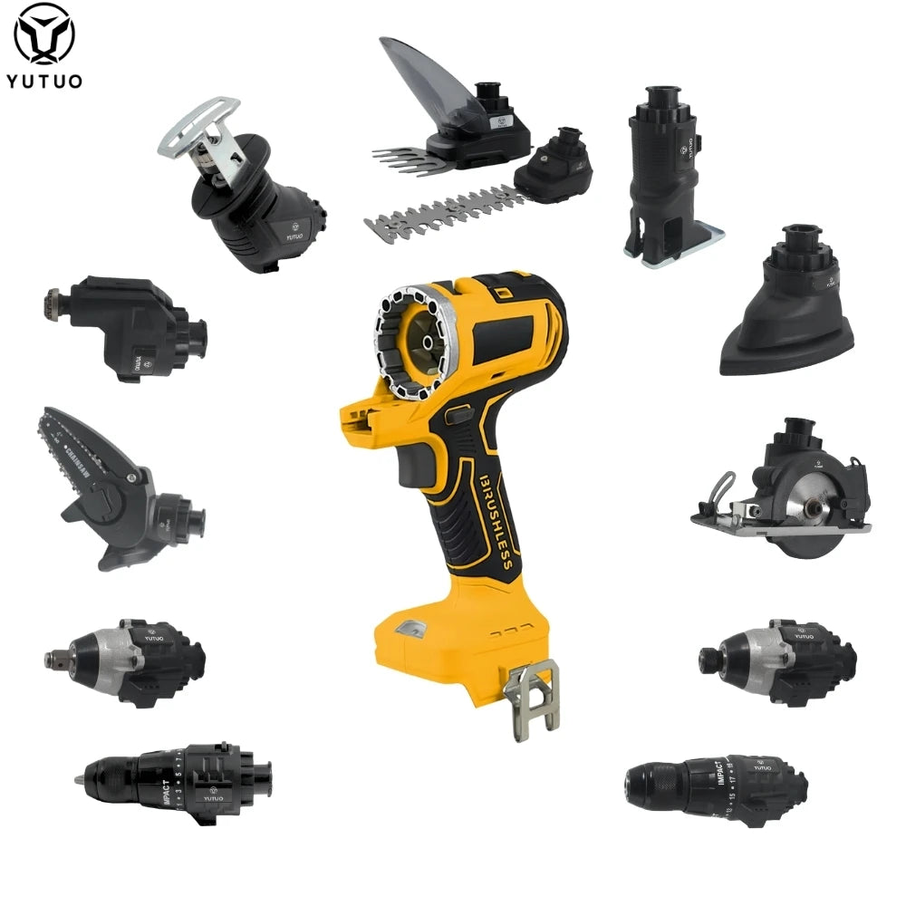 YUTUO Professional Li-ion Battery Multi Head 12 Pcs in 1 Combo Kit Cordless Brushless Impact Drill Power Tool Set for Household