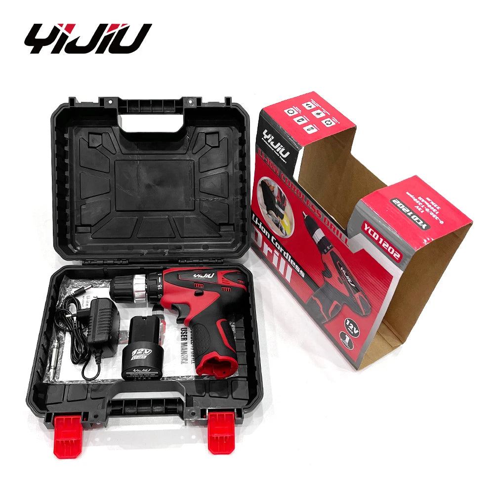 Yijiu Portable Cordless Drill 12V 1500mAh Keyless Chuck OEM High Speed with Li-ion Battery