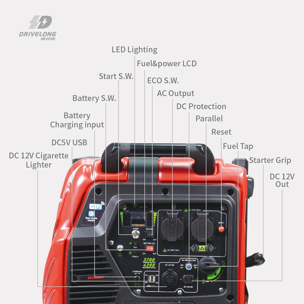 China 2000W 3KW Portable Inverter Generator with Wheels Electric Start 4-Stroke Gasoline Engine 220V Portable Inverter Generator
