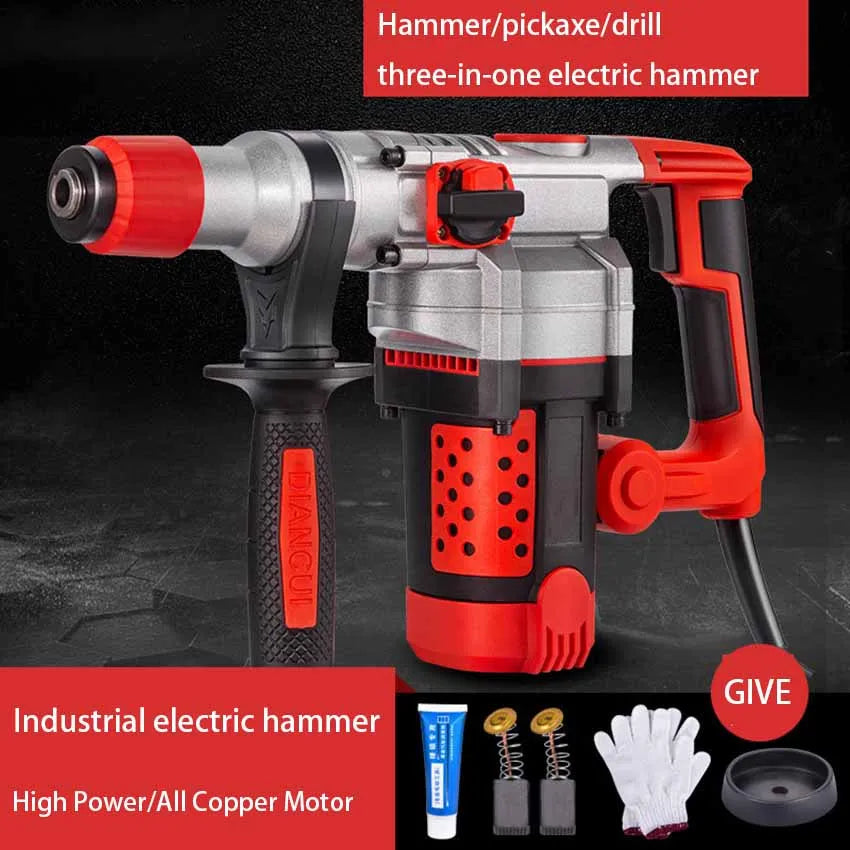 220V Double Electric Hammer Drill Multi-functional Percussion Drill for Concrete Industrial Professional Tools