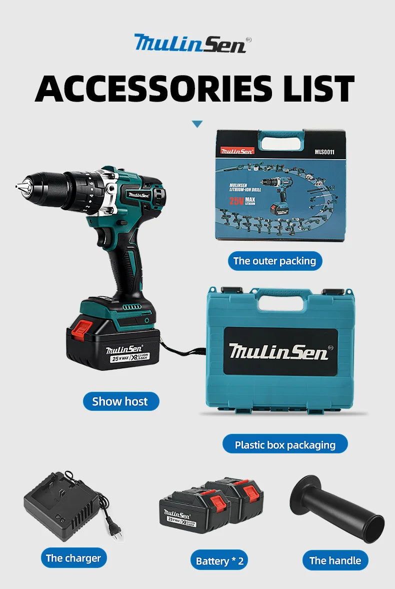 Mulinsen 21V Portable Lithium Mini Power Accessories Cordless Impact Drill Power Tools Sets