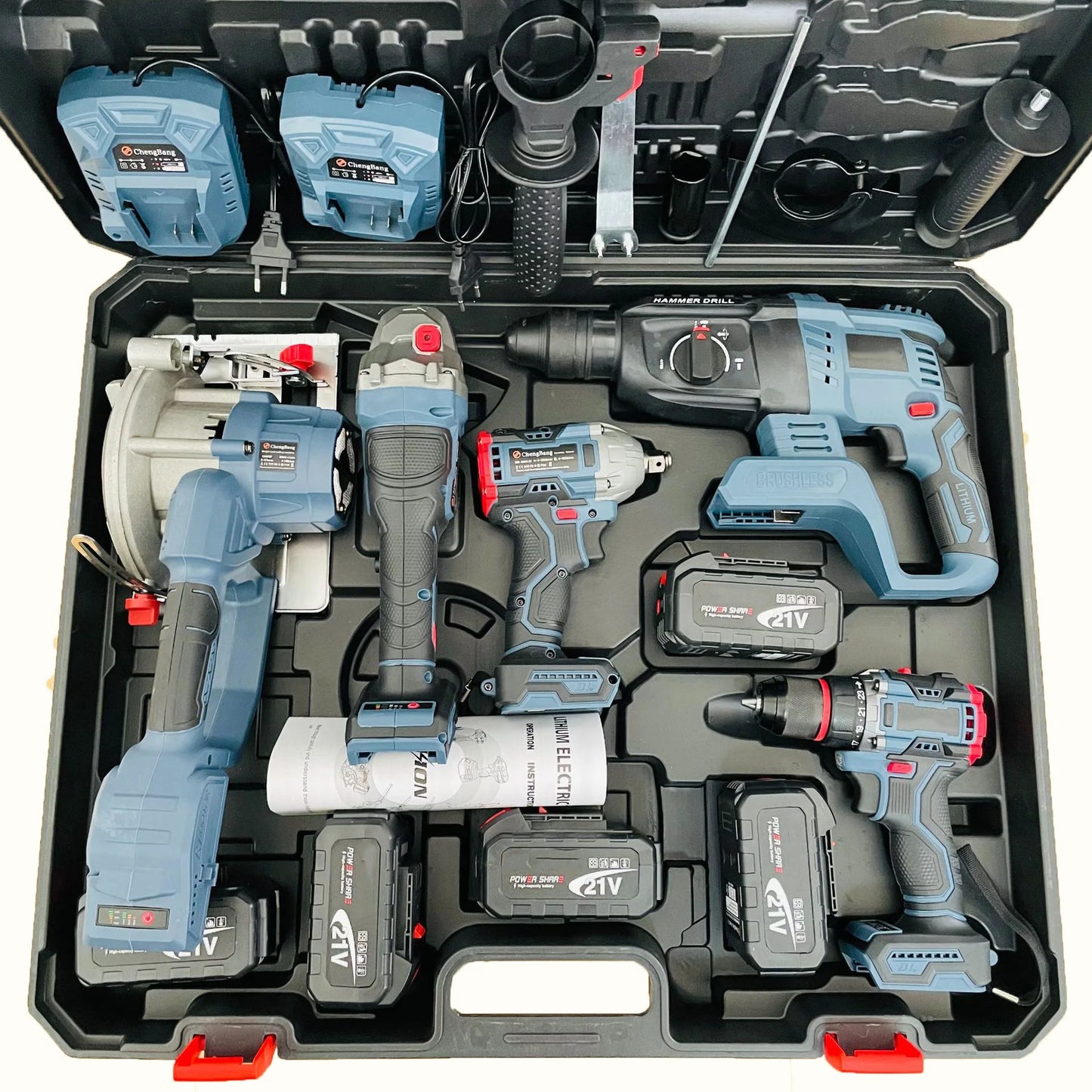 Multi-functional Rechargeable Lithium Electric Tool Set 5-piece Electric Hammer Drill Grinder Wrench Single-hand Saw