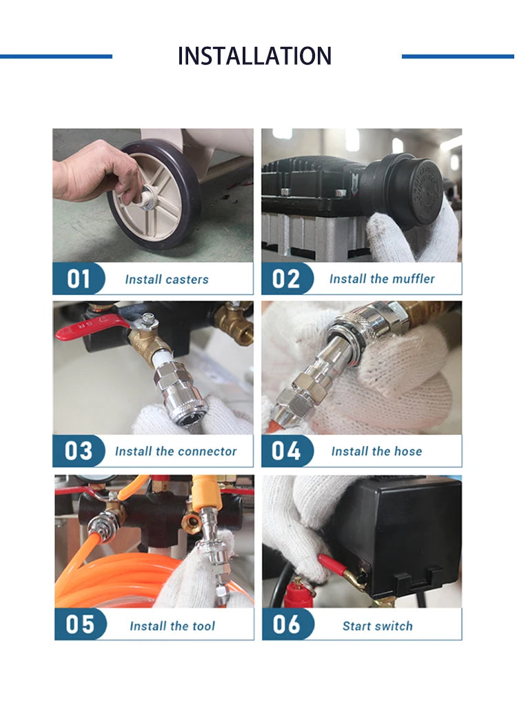 Oil-free Silent Air Compressor 4800W Piston Type Air Cooled 160L Tank AC Power Portable Bearing