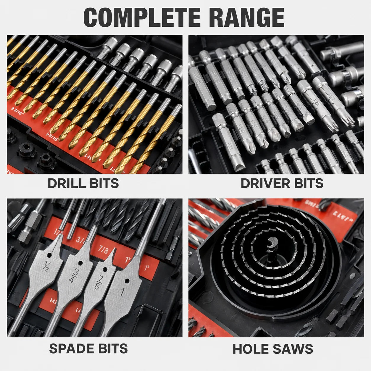 246PCS Hand Drill Bit Set HSS Twist Masonry Wood Spade Bits Screwdriver Bits Hole Saw Hard Case OEM Kit