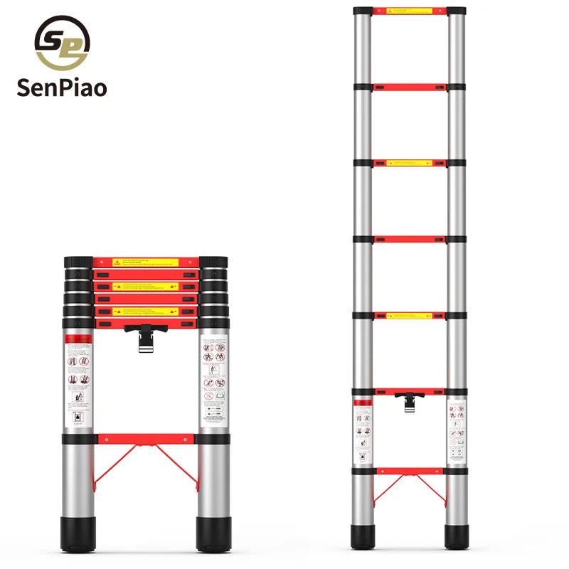 Modern Aluminum Telescopic Extension Ladder 7 Steps 2M Portable 330lb Capacity 50 Climbing Angle 6.6ft Extended Height