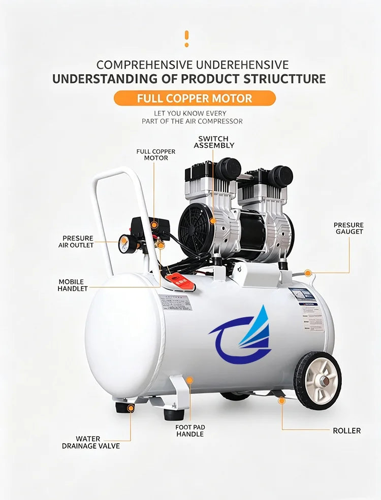 Portable AC Power Piston Air Compressor 220V Air Cooled 1-Year Warranty 7bar Pressure Lubricated Motor Carry-on Industrial