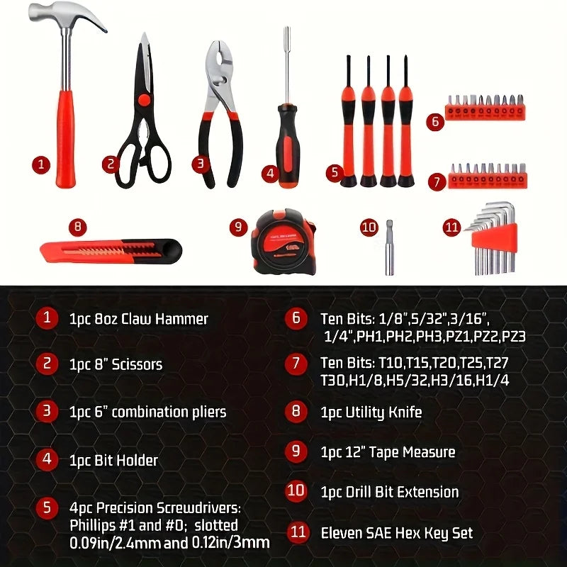 39 Pcs Professional DIY Hand Tools Kit for Home Household Basic Repairing Portable Set in OEM Hard Case