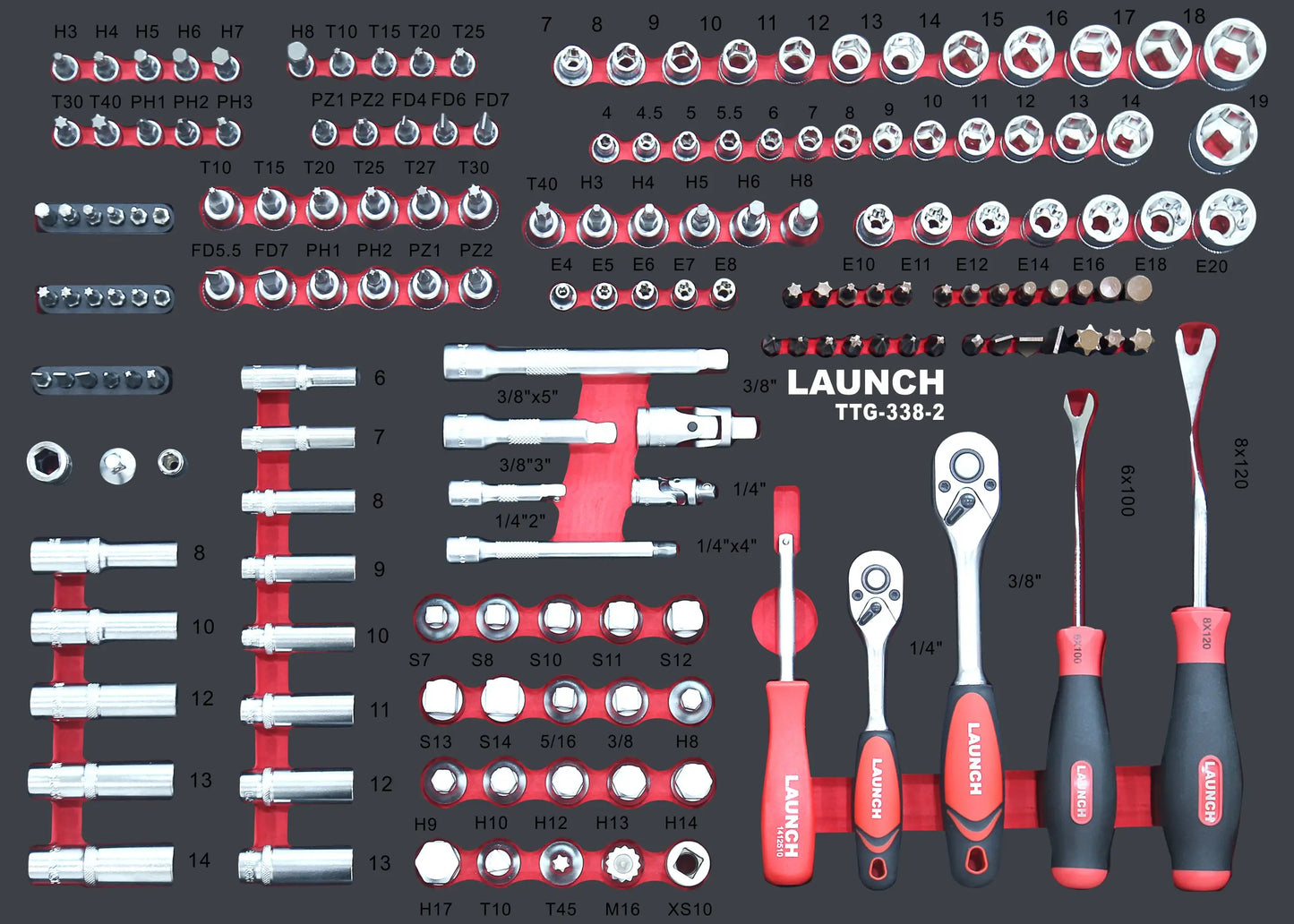 LAUNCH 338PCS MECHANICS TOOLS CART KIT TTG-338 MOBILE TOOL CABINETS TOOL SETS