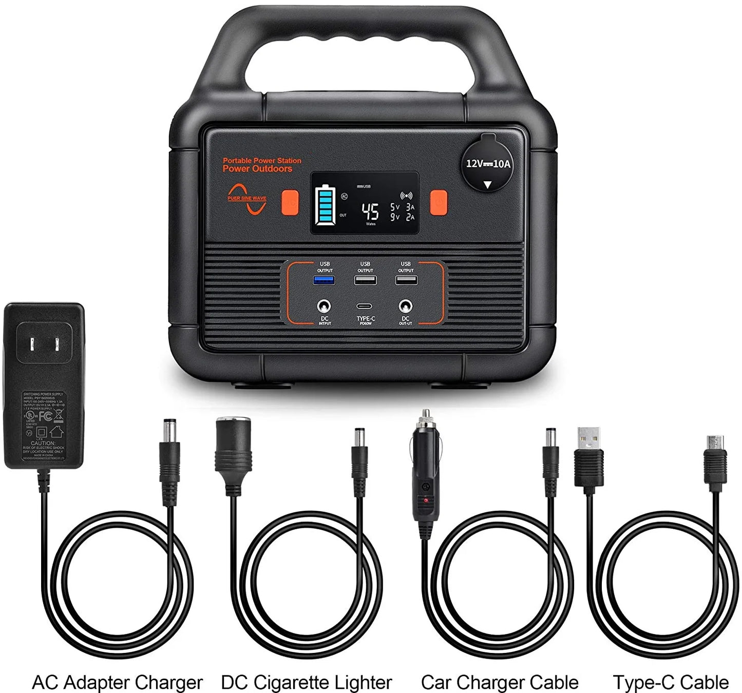 300W Portable Power Station 110V/220V Emergency Charging Pure Sine Wave Inverter Solar Panel Car Power Flashlight
