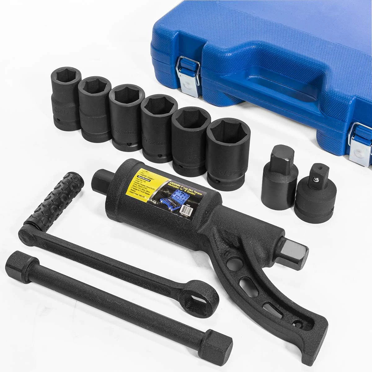 Torque Multiplier Wrench with 8 Sockets Heavy Duty Manual Truck Tire Removal Installation Tool Socket Set Hand Tool Hard Case