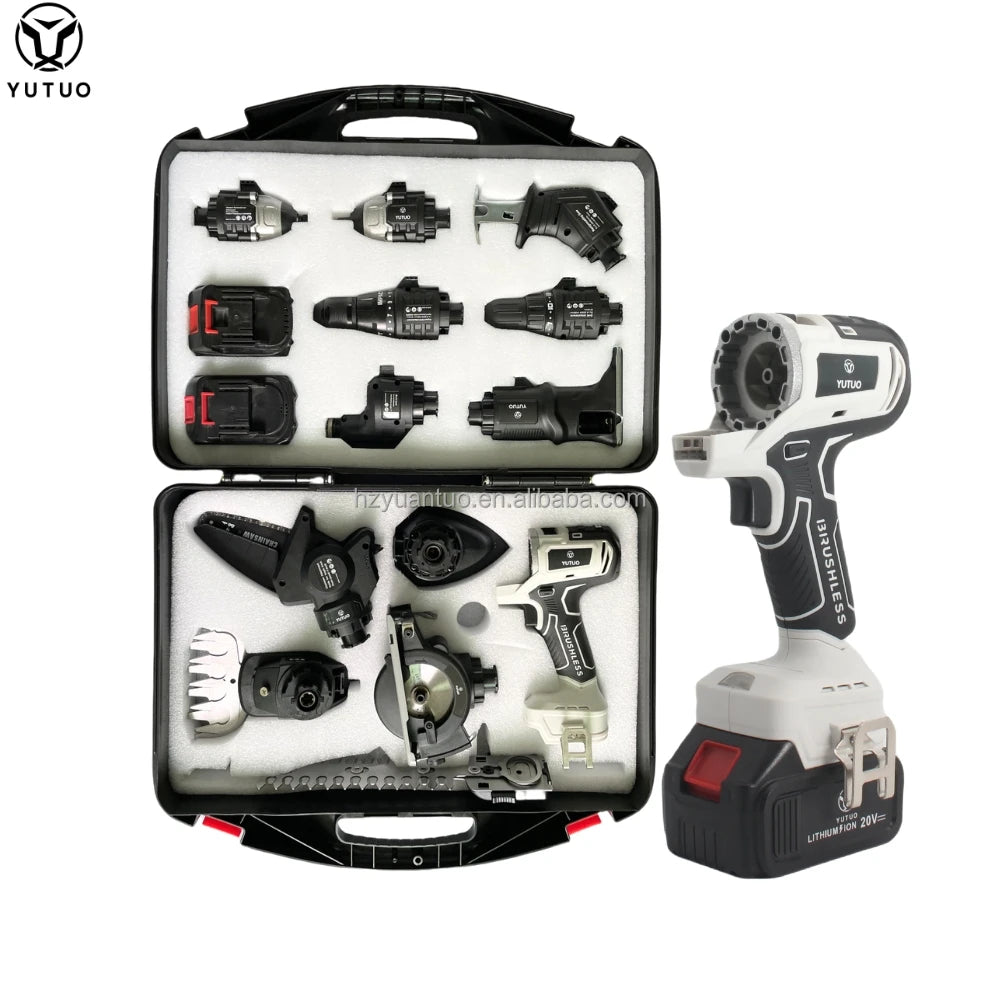 YUTUO Professional Li-ion Battery Multi Head 12 Pcs in 1 Combo Kit Cordless Brushless Impact Drill Power Tool Set for Household