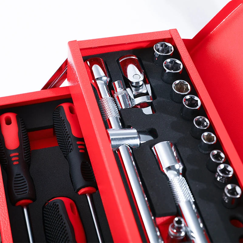 18'' Portable Double Handle Tool Box 5 Trays 90 Pcs CR-V Tool Sets SPCC Material for Repair Workshop Juego De Herramientas